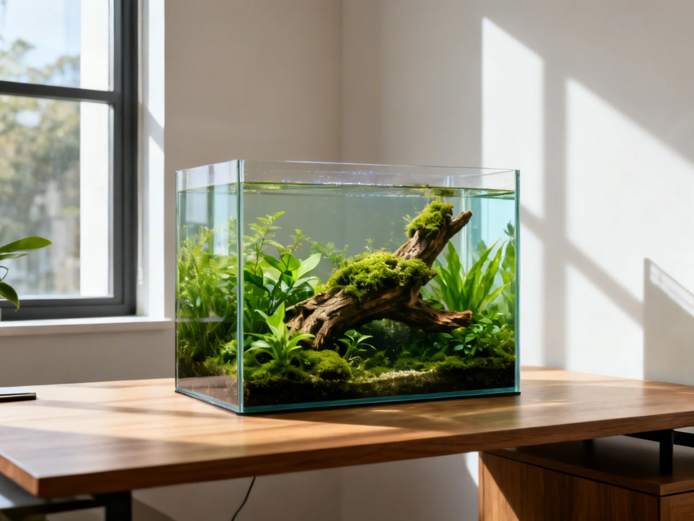 Nano aquarium planté sur un bureau